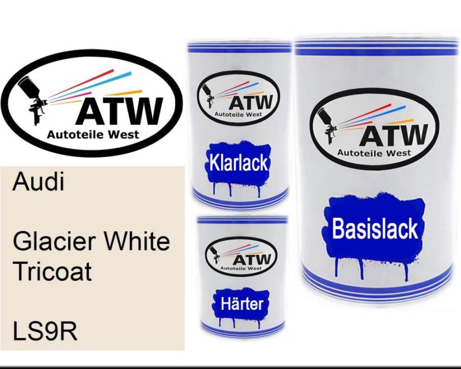 Audi, Glacier White Tricoat, LS9R: 500ml Lackdose + 500ml Klarlack + 250ml Härter - Set, von ATW Autoteile West.